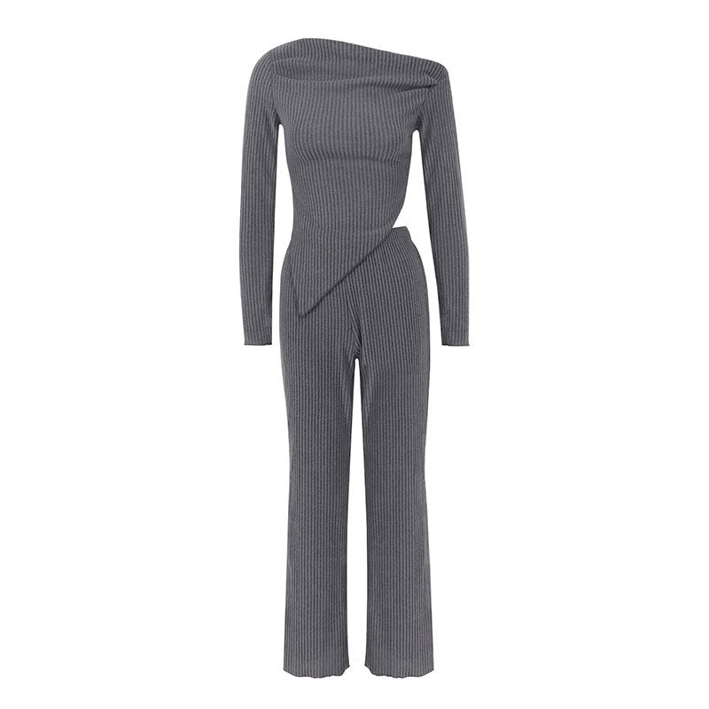 Dame figurnær jumpsuit med asymmetrisk utringning og lange ermer Skjora