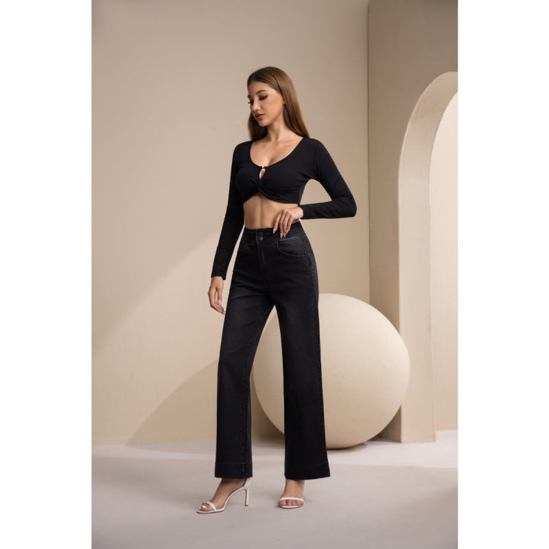 Dame brede High-Waist Jeans med klassisk snitt og moderne preg Skjora