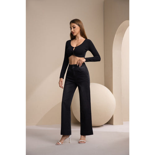 Dame brede High-Waist Jeans med klassisk snitt og moderne preg Skjora
