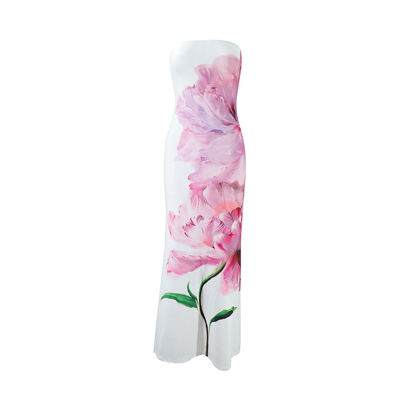 Damer slittet maxikjole med stilige blomstermotiver Skjora