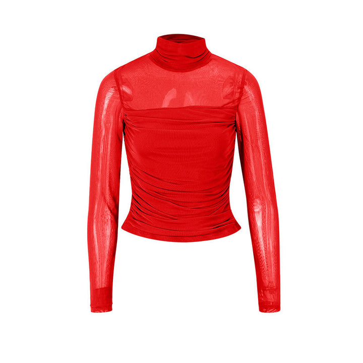 Dame Langermet T-skjorte med elegant samling og transparent design Skjora