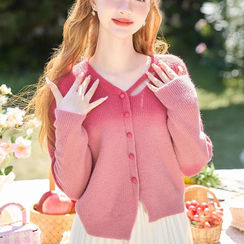 Dame angora cardigan med moderne utskjæringsdetaljer Skjora