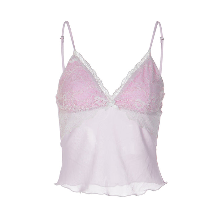 Dame blonde crop-top med fine stropper og delikat design Skjora