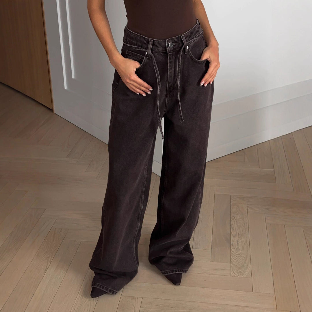 Damer brede jeans i vintage stil med høyt liv og avslappet passform Skjora