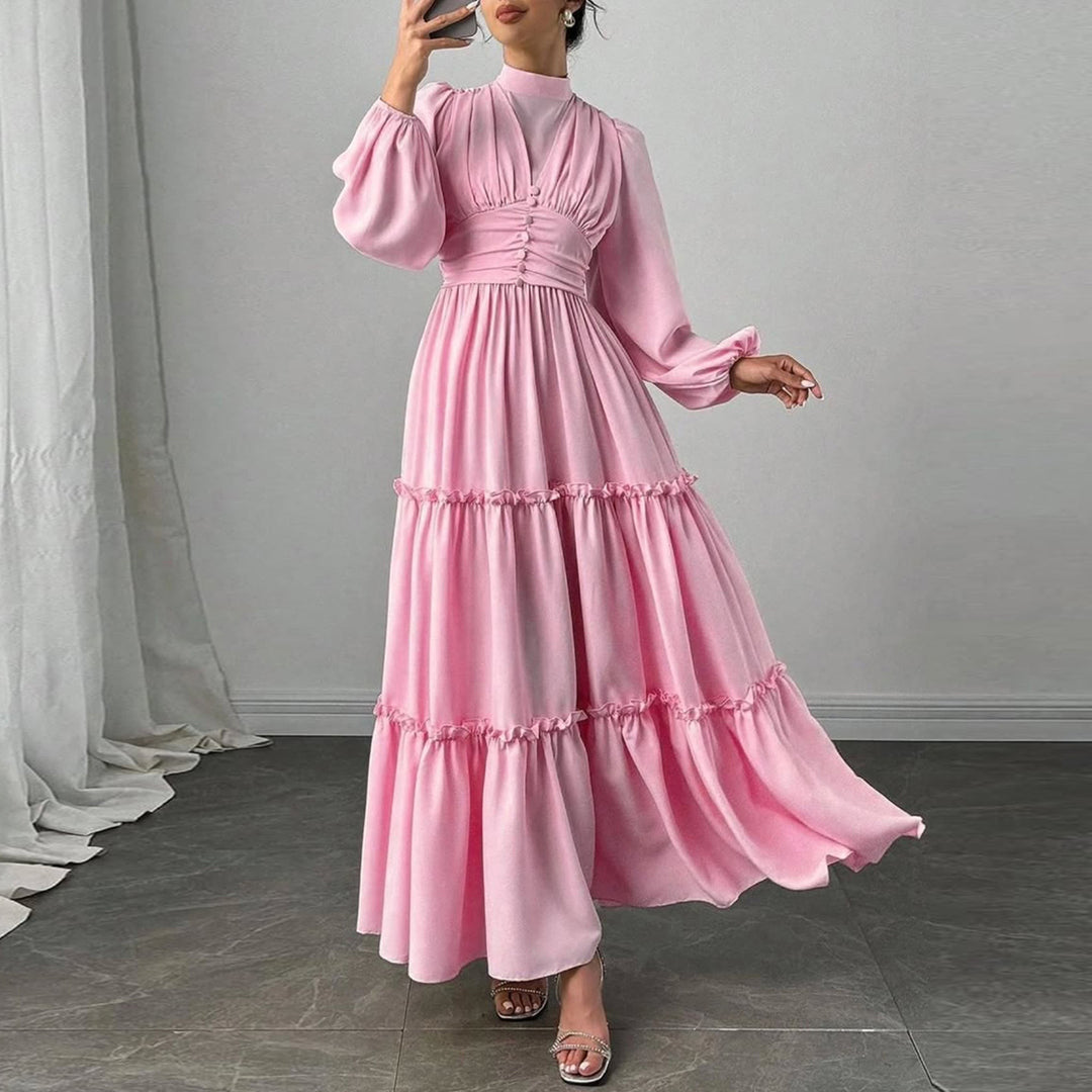 Dame Maxi Kjole med Elegante Rynkedetaljer og Samlet Topp
