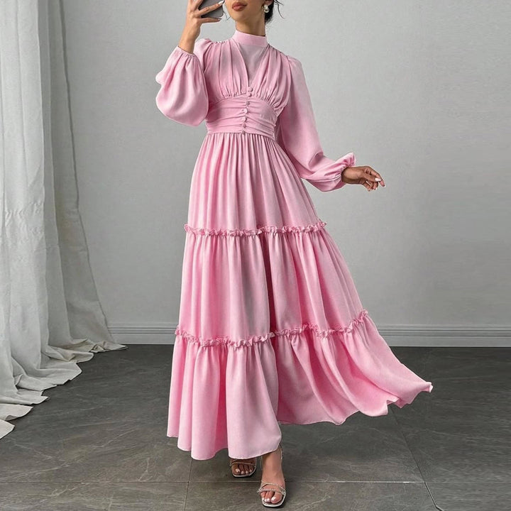 Dame Maxi Kjole med Elegante Rynkedetaljer og Samlet Topp