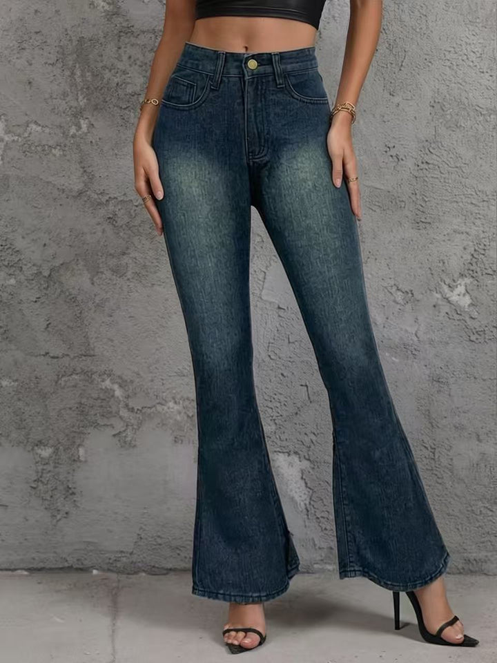 Dame Flared Jeans med høy midje og unikt strukturdesign Skjora