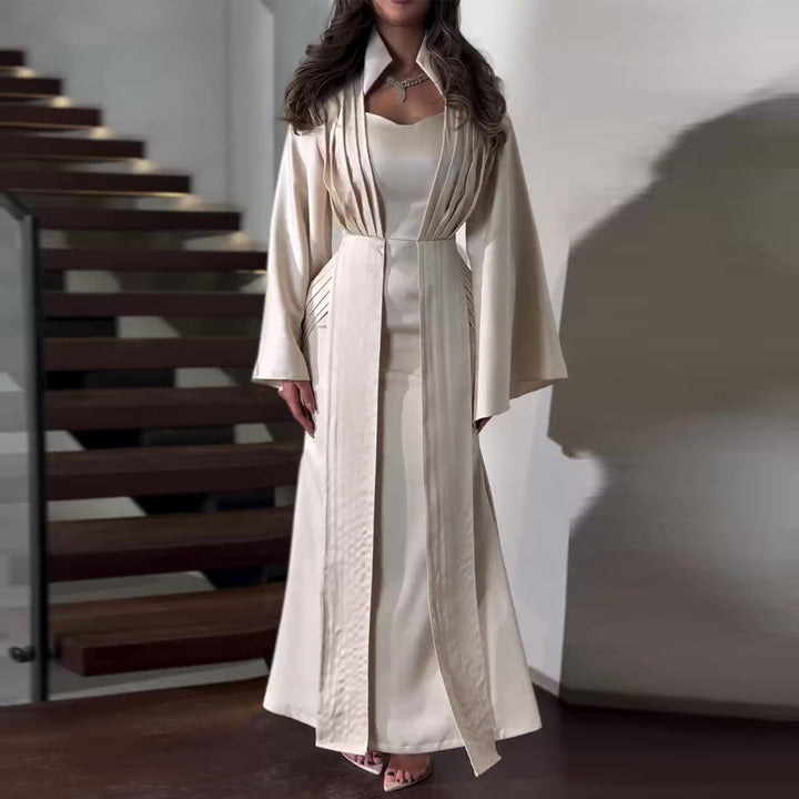 Damer elegant maxi kjole med chic midjeutskjæring og luksuriøs satengkant