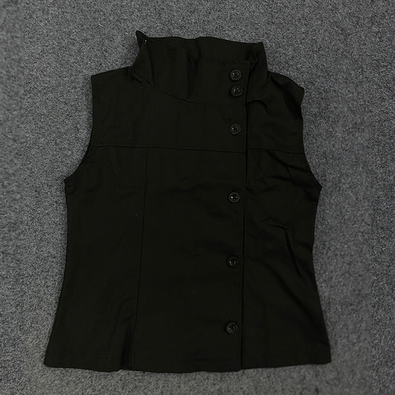 Dame Fashion Bluse Vest med asymmetrisk krage og knapplukking Skjora
