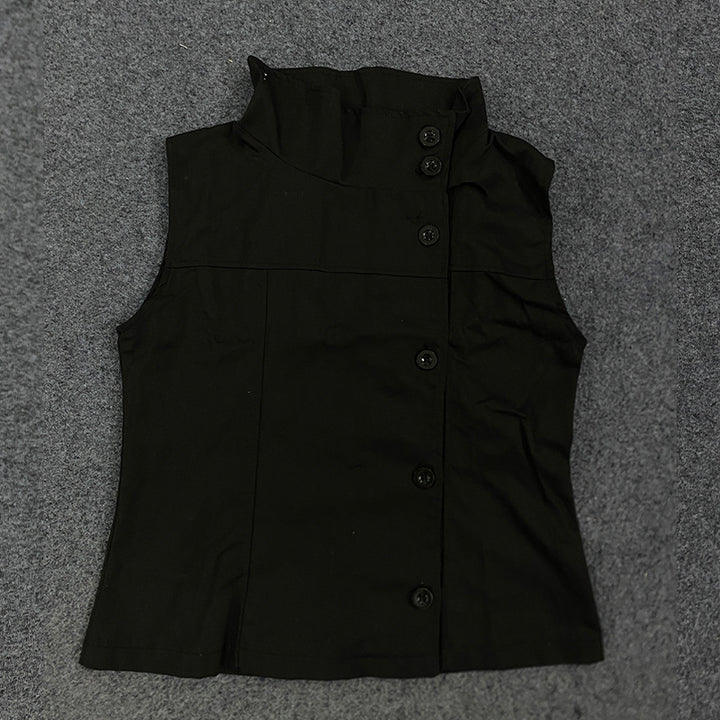 Dame Fashion Bluse Vest med asymmetrisk krage og knapplukking Skjora
