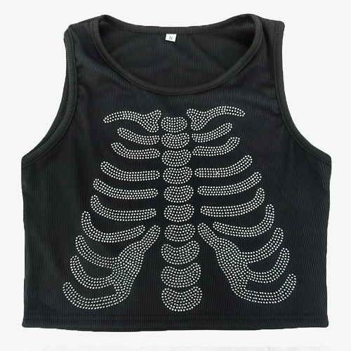 Dame tanktop med kreativt skjelettdesign og glitrende steiner Skjora