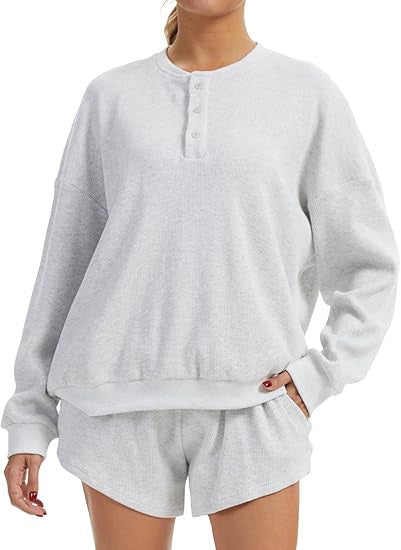 Kvinne Casual Overdimensjonert Genser og Shorts Sett Skjora