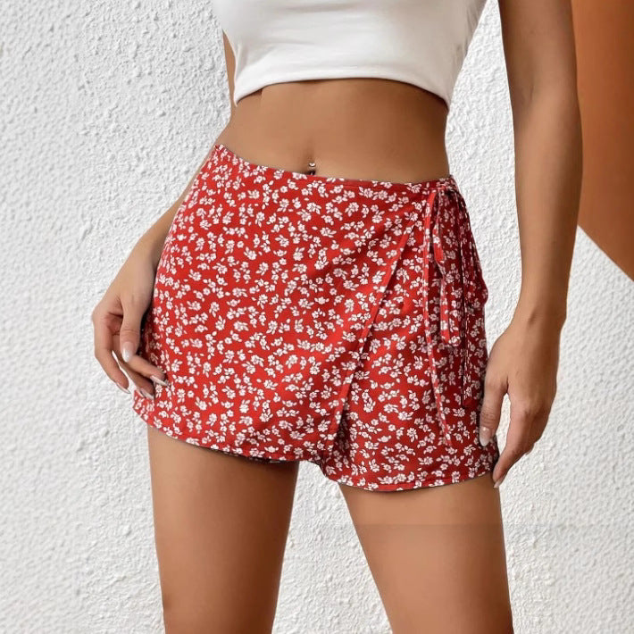 Dame Fashion Shorts med blomstertrykk og elastisk midje Skjora