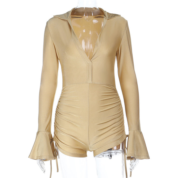 Dame elegant bodysuit med avslappet krage og rynking Skjora