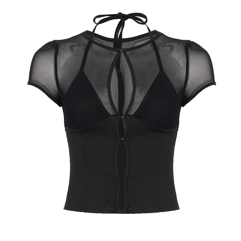 Damer Sporty Mesh-top med justerbar knytedetalj Skjora