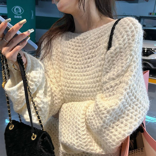 Kvinnes chunky strikket oversized genser med vid snitt Skjora