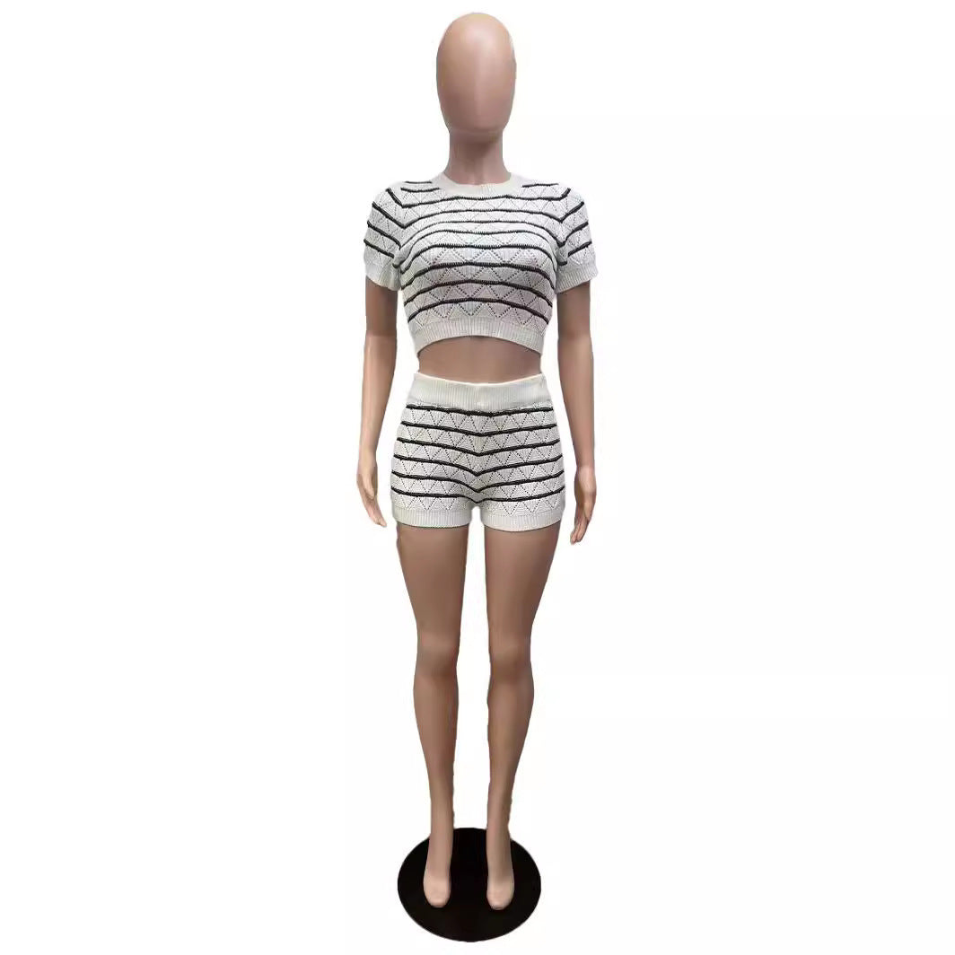 Dame Crop-Top og Shorts Sett med grafisk mønster Skjora