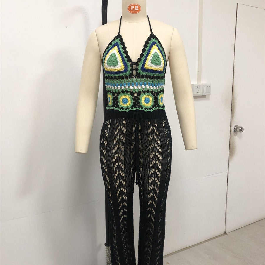Dame Heklet Bikini topp med leken geometrisk design Skjora