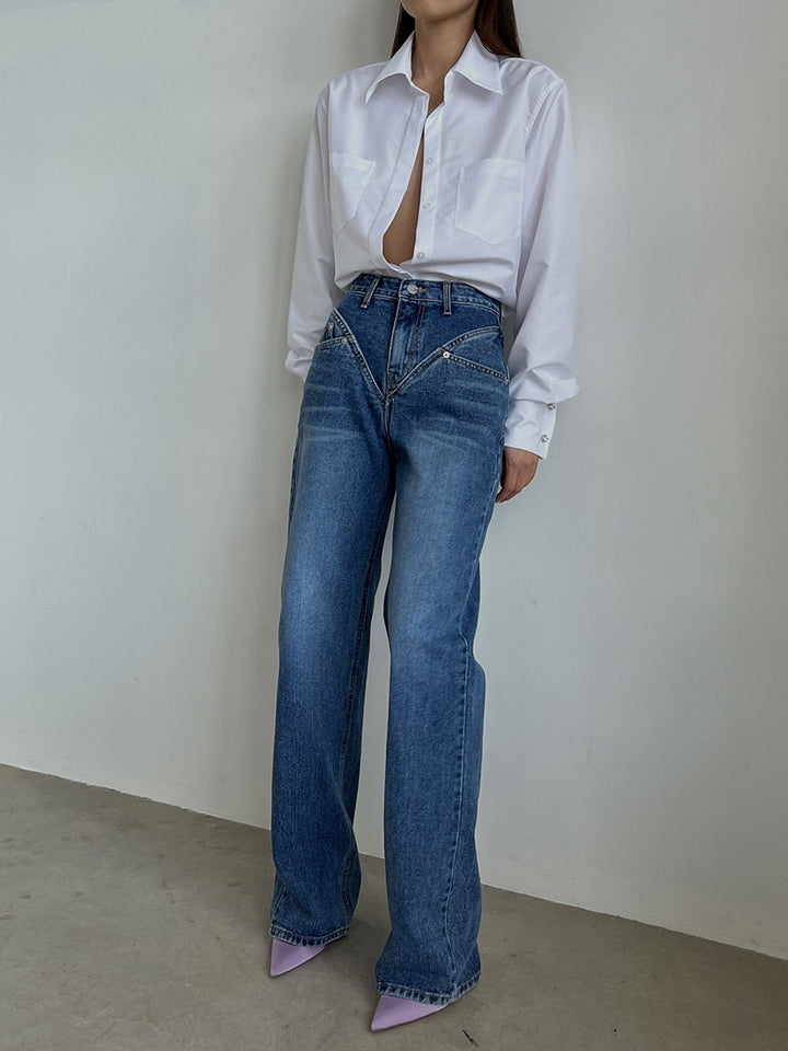 Dame Løst snittet jeansbukse med unikt design Skjora