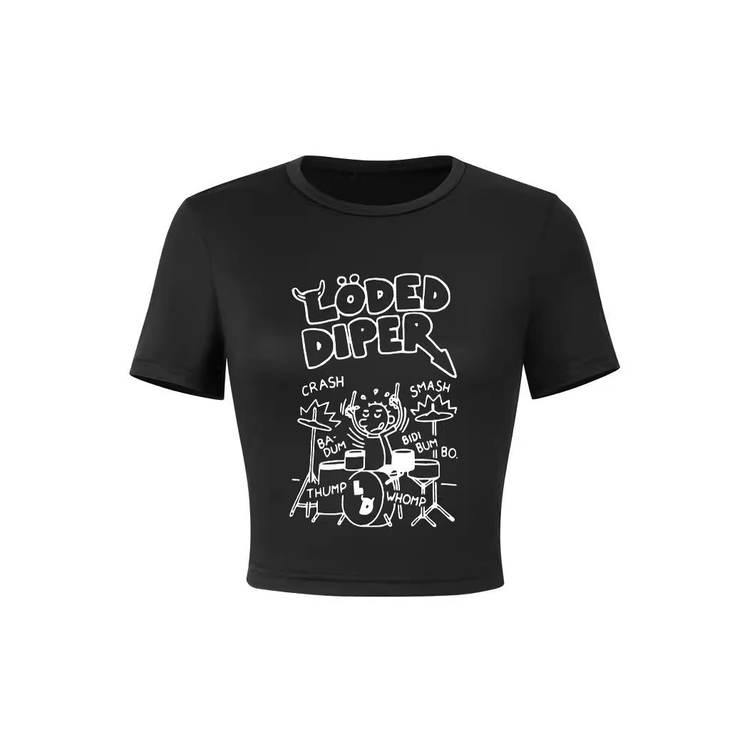 Dame Crop-Shirt med lekent spøkelsesmotiv Skjora