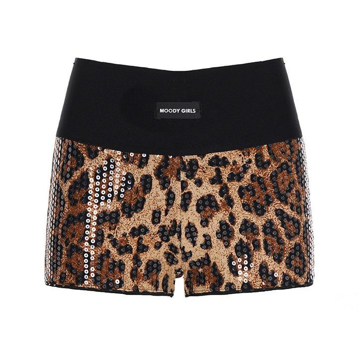 Damer Glitrende Leopardsjorts med elastisk liv og stilig design Skjora