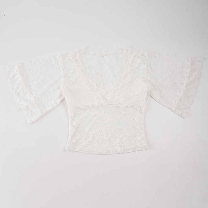 Dame spitze topp i romantisk vintage-stil med vide ermer Skjora