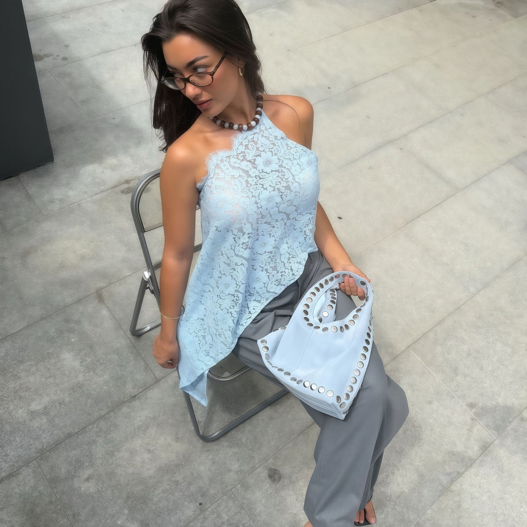Damer Asymmetrisk Bluse i blonde med moderne snitt Skjora
