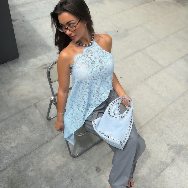 Damer Asymmetrisk Bluse i blonde med moderne snitt Skjora