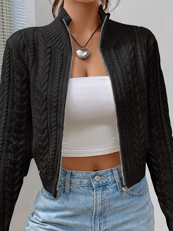 Dame cardigan med høy halsdesign og stilfull glidelås Skjora