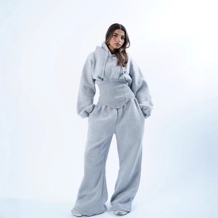 Dame Oversized Hoodie og Vide Bukser Sett Skjora