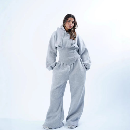 Dame Oversized Hoodie og Vide Bukser Sett Skjora