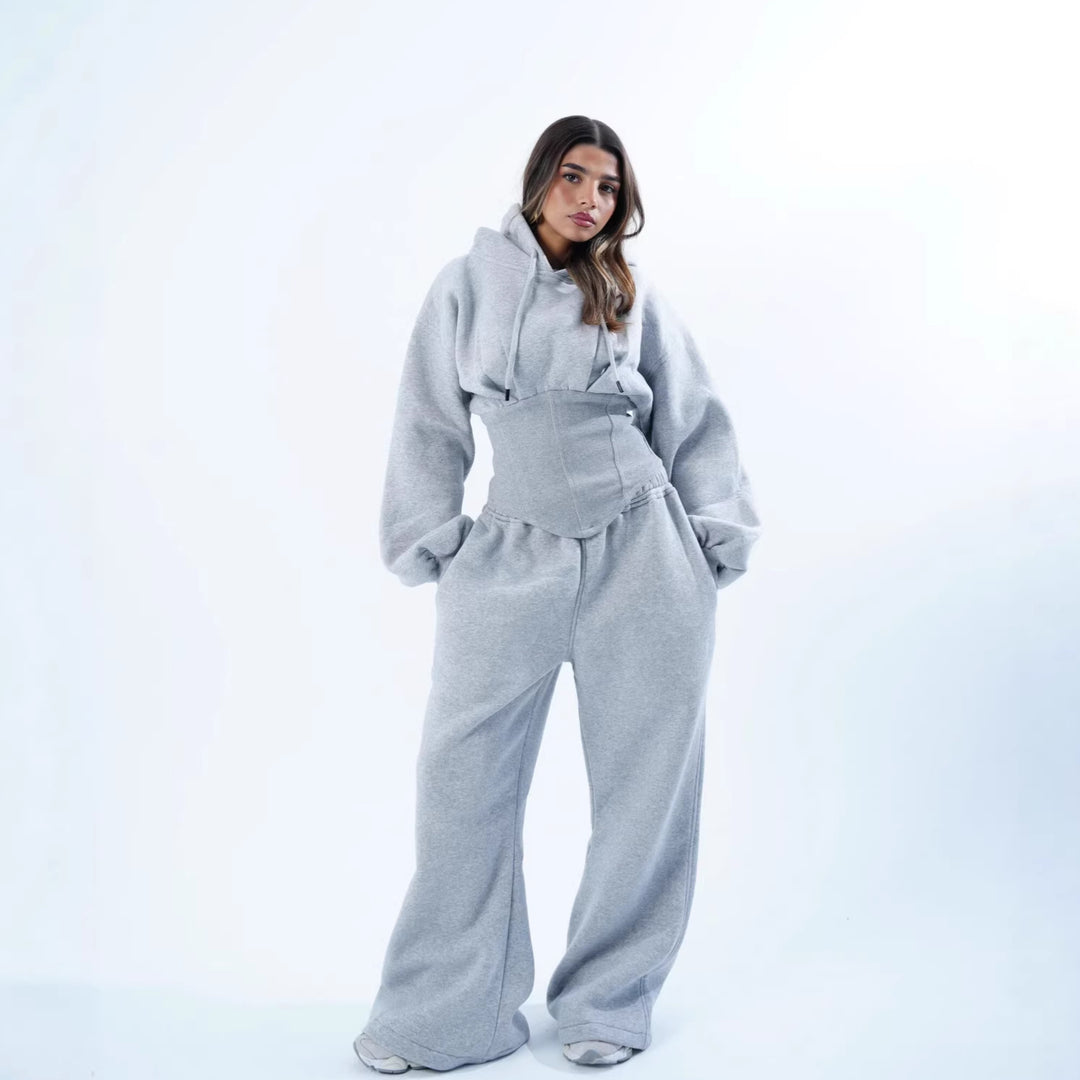 Dame Oversized Hoodie og vid bukse Sett Skjora