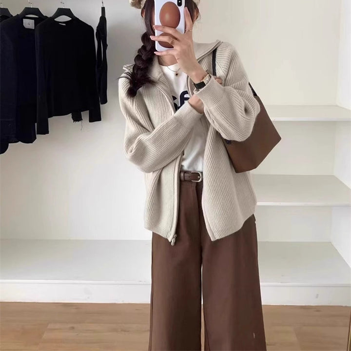 Damecardigan med festet glidelås og oversized snitt Skjora