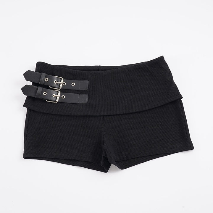Dame shorts med bredt belte og dekorative spenner Skjora