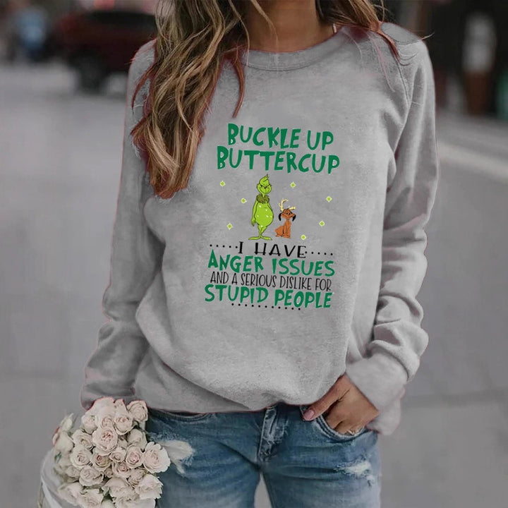 Kvinne sweatshirt med humoristisk sitat og kreativt design Skjora