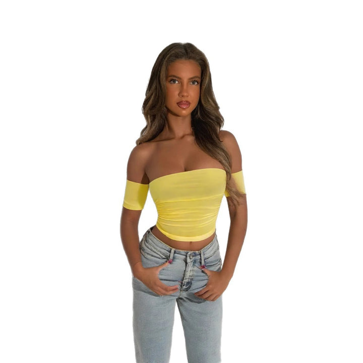 Damer Off-Shoulder Bluse i elastisk materiale med figursydde linjer Skjora