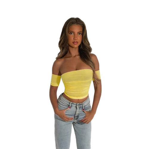 Damer Off-Shoulder Bluse i elastisk materiale med figursydde linjer Skjora