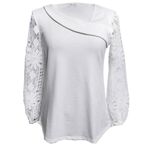 Dame designerbluse med blonder og elegant snitt Skjora
