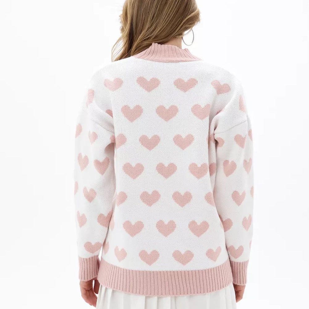 Kvinnens cardigan med hjerte mønster og knapp detaljer Skjora