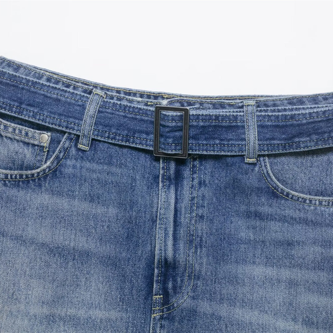 Dame jeans skjørt med justerbart belte og klassiske lommer Skjora