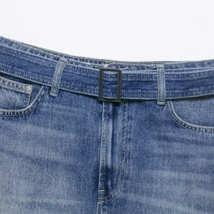 Dame jeans skjørt med justerbart belte og klassiske lommer Skjora
