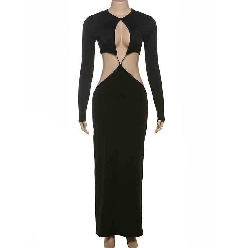 Dame Peek-A-Boo Cut-Out Maxikjole med lange ermer og figurskapende design Skjora