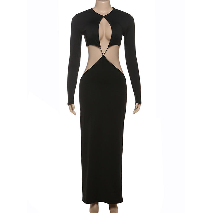 Dame Peek-A-Boo Cut-Out Maxikjole med lange ermer og figurskapende design Skjora