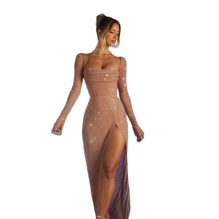 Damer Glamorous Maxi Kjole med Glitrende Detaljer og Sideslitt Skjora