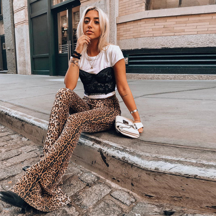 Dame Flared Leggings i dyreprint Tigerstrikk-vask Skjora
