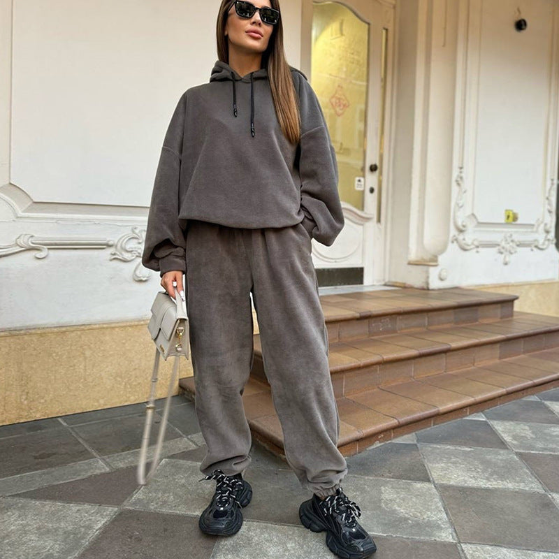 Damer Fleece Kuttet Sweat Suit med Høy Krage og Elastisk Midje Skjora