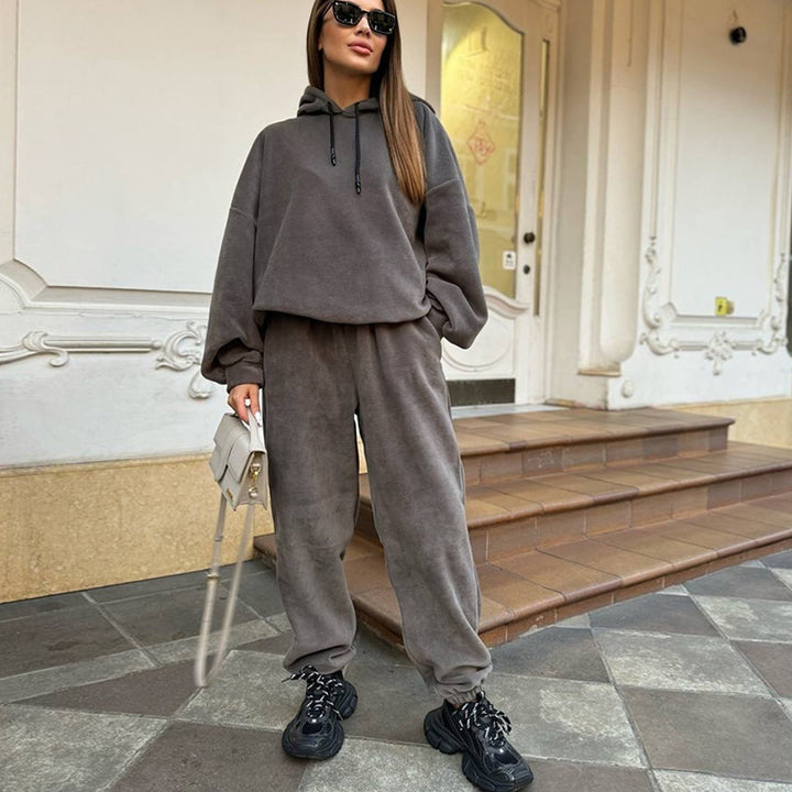 Damer Fleece Kuttet Sweat Suit med Høy Krage og Elastisk Midje Skjora