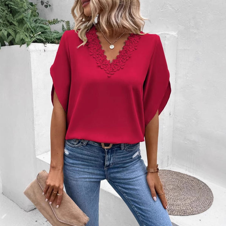 Dame elegant bluse med spissapplikasjon Skjora