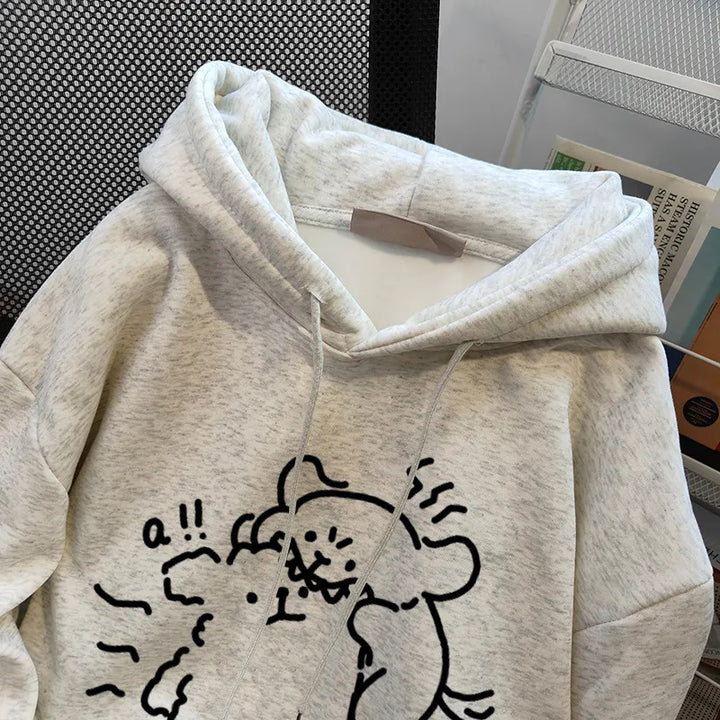 Kvinnelig hettegenser med kreativ dyremotiv Skjora