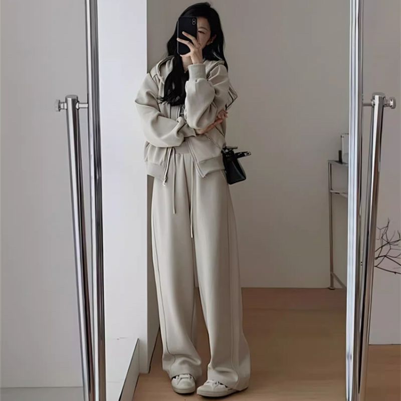 Dame Oversized Fritid Hette Sett med Dyp Utringning og Casual Bukser Skjora